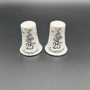 VTG Lefton 25th Anniversary Salt and Pepper Shakers Silver Kitchen Home Decor